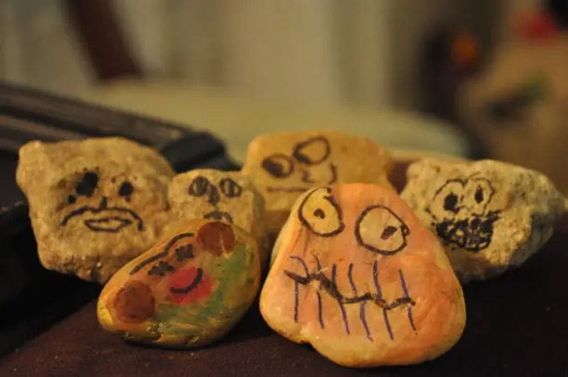 A happy pet rock with googly eyes